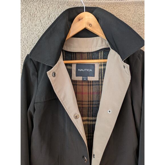 Vintage Nautica Women's Knee-Length Trench Jacket Small Black Hooded Coastal y2k - Picture 9 of 16